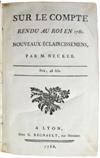 ECONOMICS  NECKER, JACQUES. Sur le Compte Rendu au Roi en 1781. 1788 + volume containing works by Necker and Calonne.